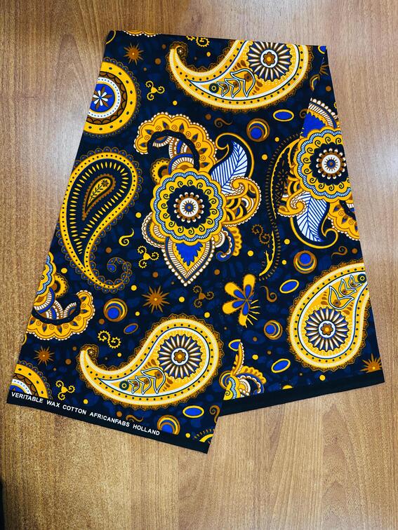 Navy Blue & Yellow Paisley Wax Print